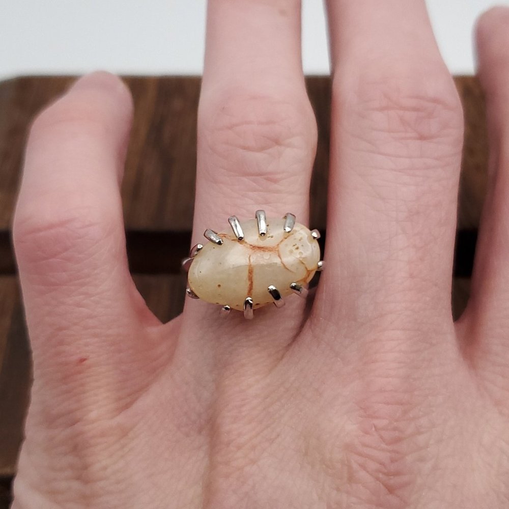Size 7 925 Sterling Silver Rough Handmade Cute Stone Ring